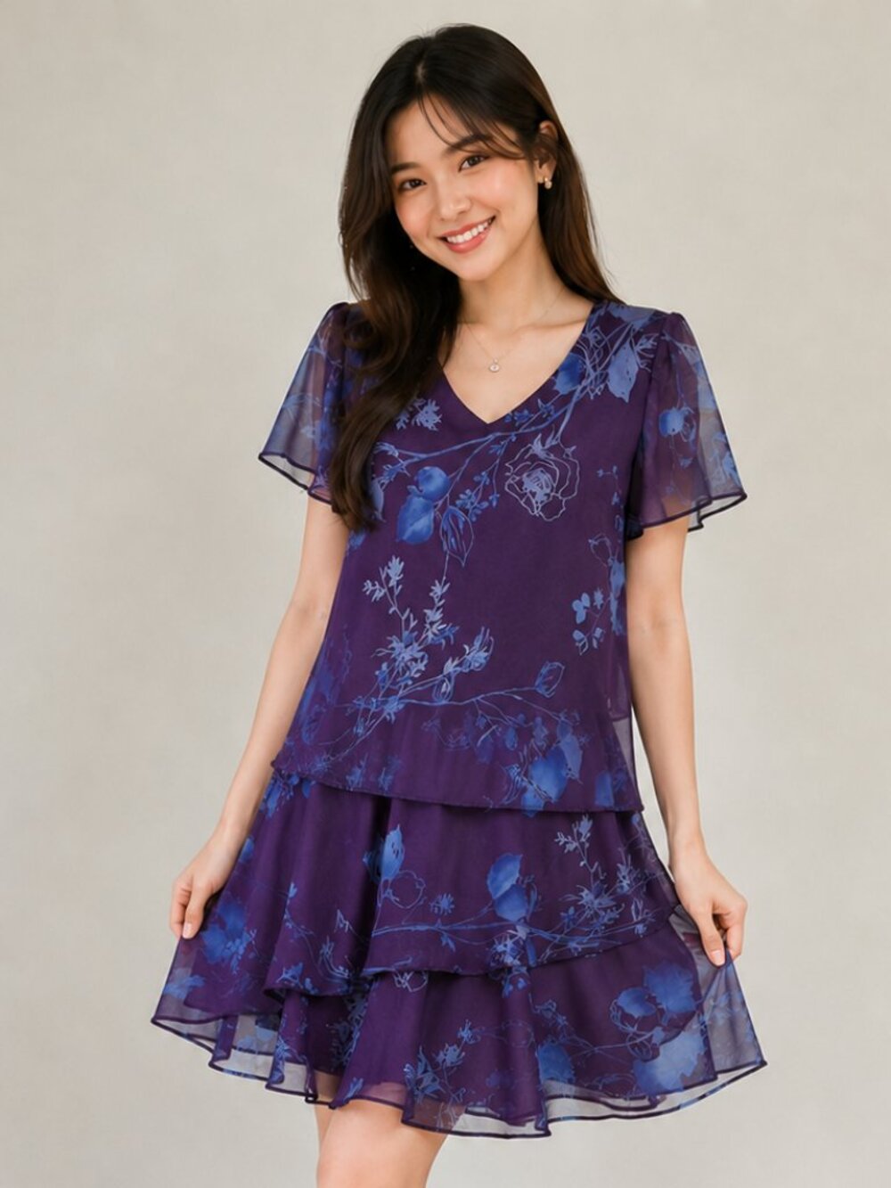 Floral Purple Top Skirt Set Petite Size 12